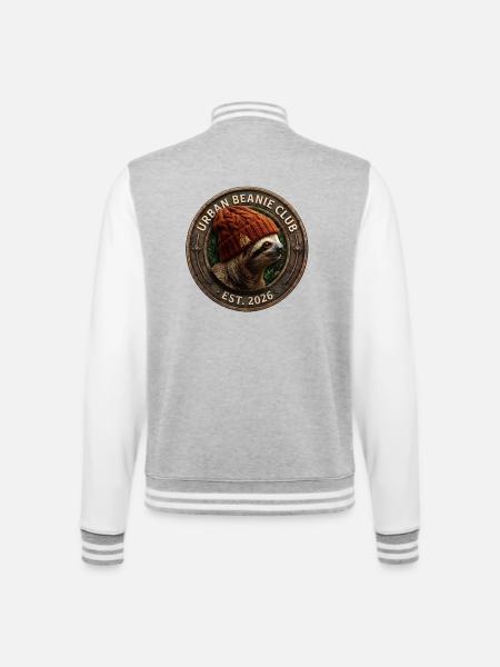 Urban Beanie Club - Faultier - College-Sweatjacke - Grau meliert/Weiß