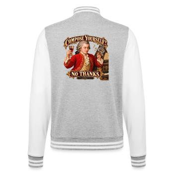 Lustiges Mozart-Geschenk – Sammeln Sie sich? Nein danke! - College-Sweatjacke - Grau meliert/Weiß - Hinten - Marisol (170cm)