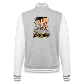 Fitness Herren Outfit - Leg day - College-Sweatjacke - Grau meliert/Weiß - Hinten - Marisol (170cm)
