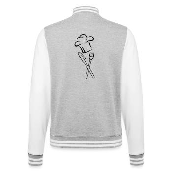 Kochmütze, Messer, Gabel - College-Sweatjacke - Grau meliert/Weiß - Hinten - Marisol (170cm)