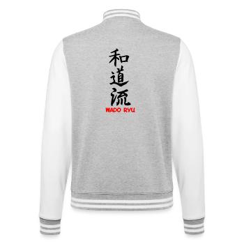 Wado Ryu Karate japanisch geschrieben schwarze Kanji mit - College-Sweatjacke - Grau meliert/Weiß - Hinten - Marisol (170cm)