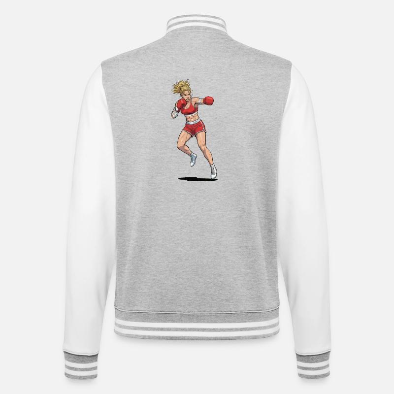 Boxer-Ehefrau - College-Sweatjacke - Grau meliert/Weiß