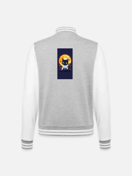 Moonlight Cat in Ghost Cloak - College Sweat Jacket - heather grey/white