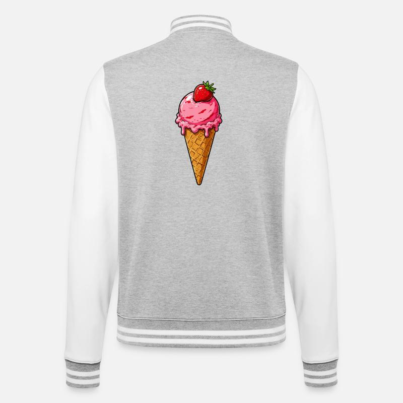 Erdbeere Eis Kugel - College-Sweatjacke - Grau meliert/Weiß