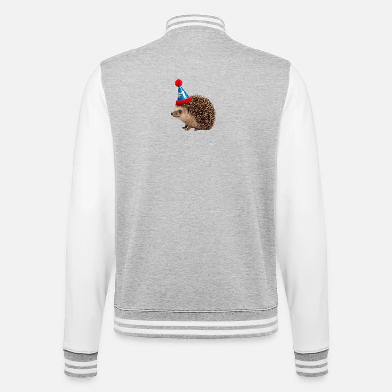 Festive hedgehog with party hat - College Sweat Jacket - heather grey/white