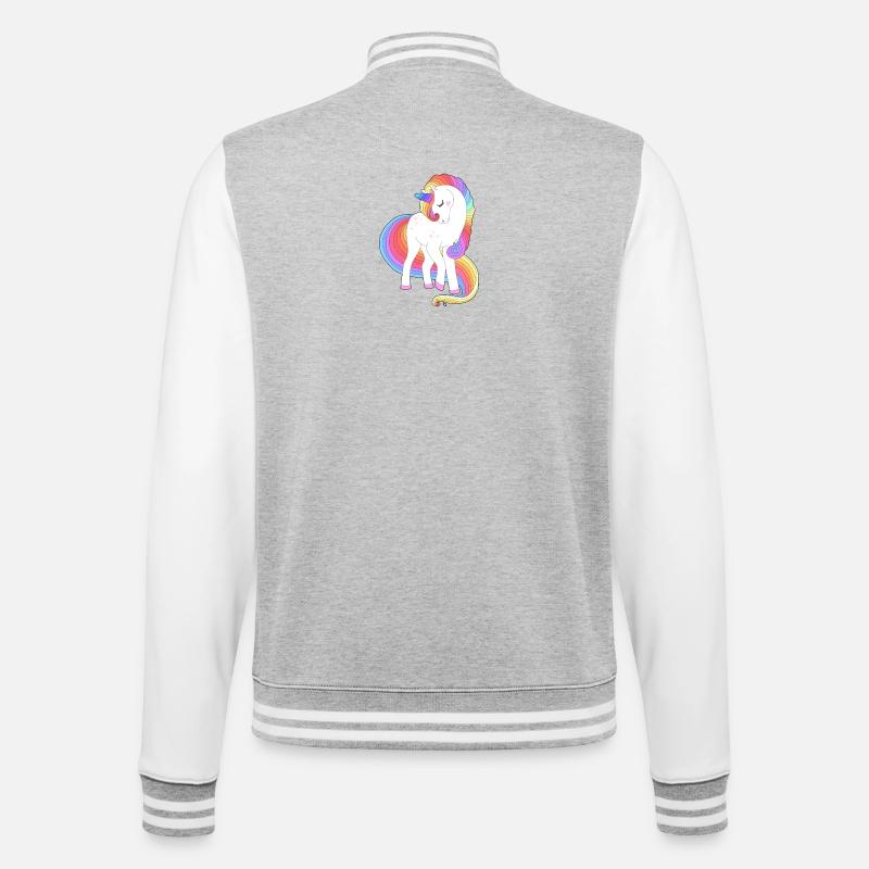 Verzaubertes Regenbogenmähnen-Einhorn - College-Sweatjacke - Grau meliert/Weiß