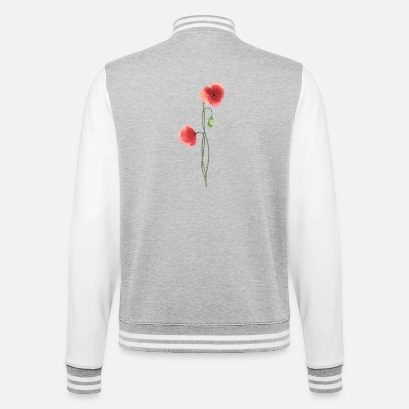 Flower: red poppy - College Sweat Jacket - heather grey/white