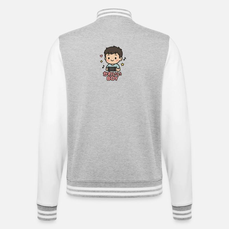 Süßer Junge mit Gamecontroller - College-Sweatjacke - Grau meliert/Weiß