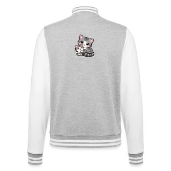 Maman chatte et son doux chaton se blottissent ensemble - Veste Teddy - gris chiné / blanc - Dos - Marisol (170cm)