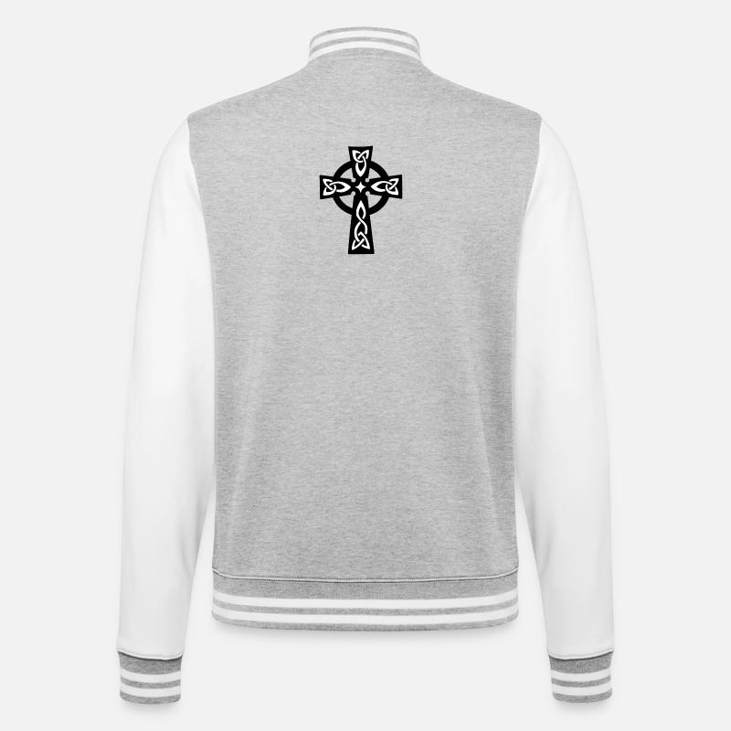 Keltisches oder Keltisches Kreuz - College-Sweatjacke - Grau meliert/Weiß