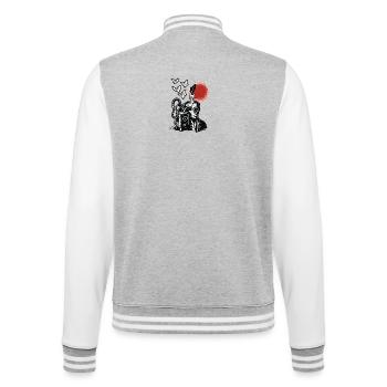 Tintenmaschine mit Stift und Sonne - College-Sweatjacke - Grau meliert/Weiß - Hinten - Marisol (170cm)