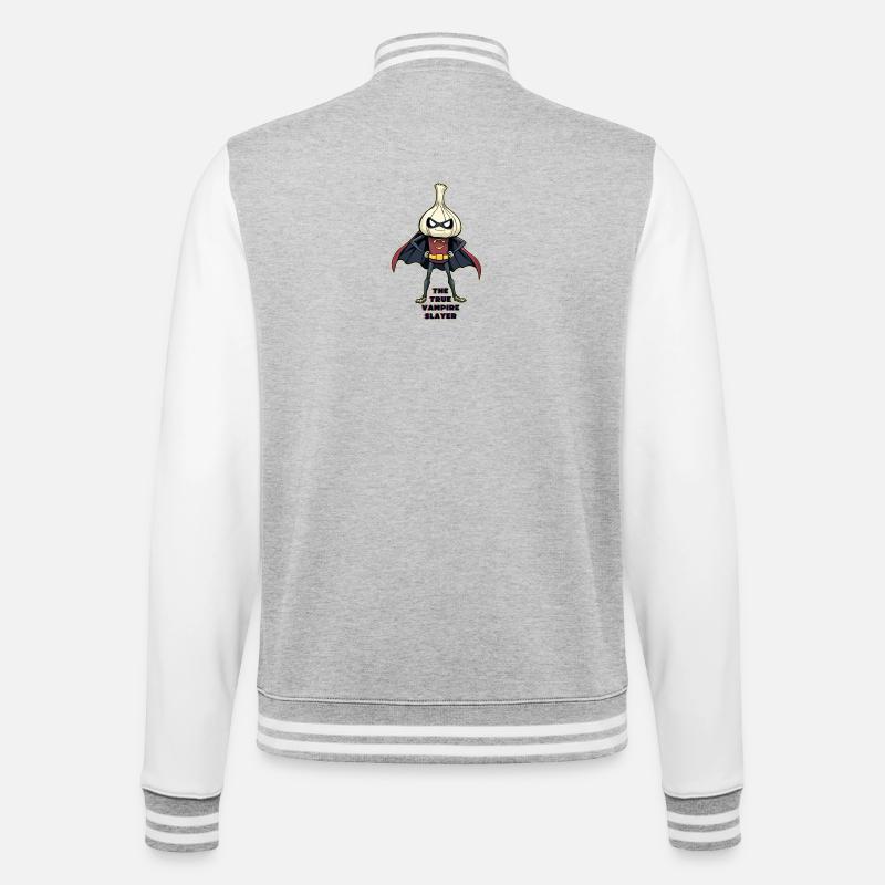 Der wahre Vampirjäger Knoblauchheld - College-Sweatjacke - Grau meliert/Weiß