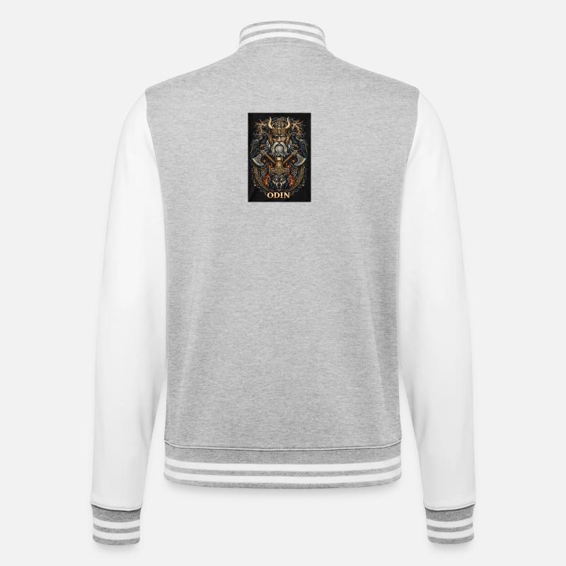 Odin Warfather with Ravens and Wolves - College Sweat Jacket - heather grey/white