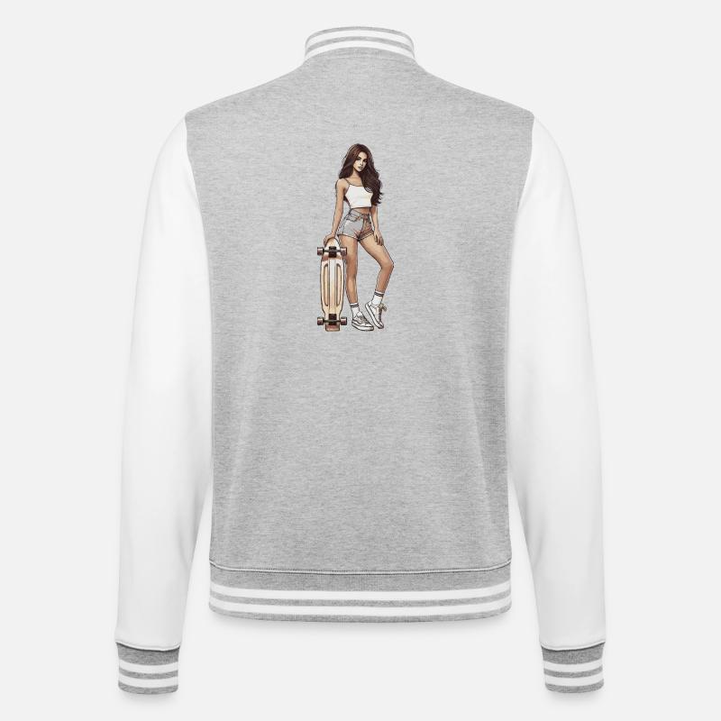 Skateuse - Veste Teddy - gris chiné / blanc