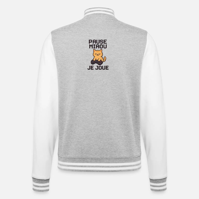 Pause Meow Pixel Chat Gamer - College-Sweatjacke - Grau meliert/Weiß