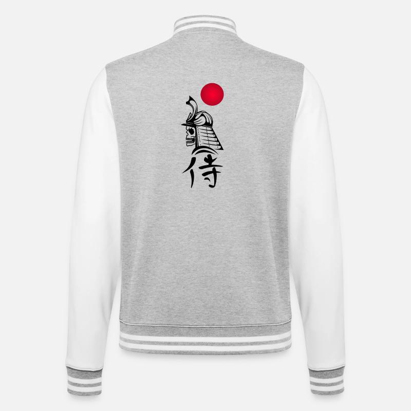 Schwarzer Samurai und Rote Sonne - College-Sweatjacke - Grau meliert/Weiß