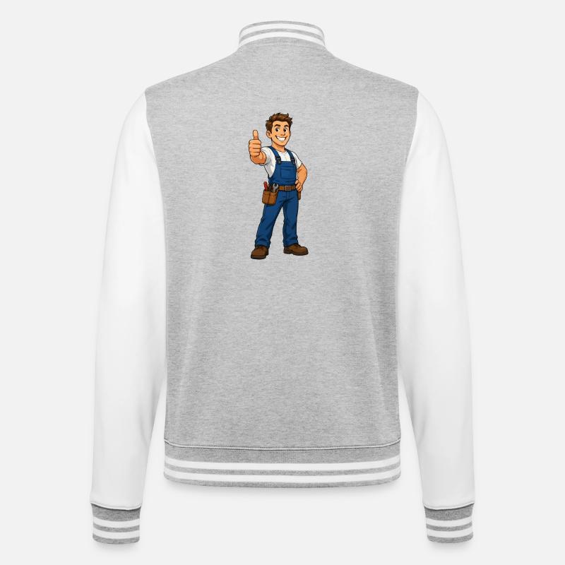 Artisan en combinaison bleue - Veste Teddy - gris chiné / blanc