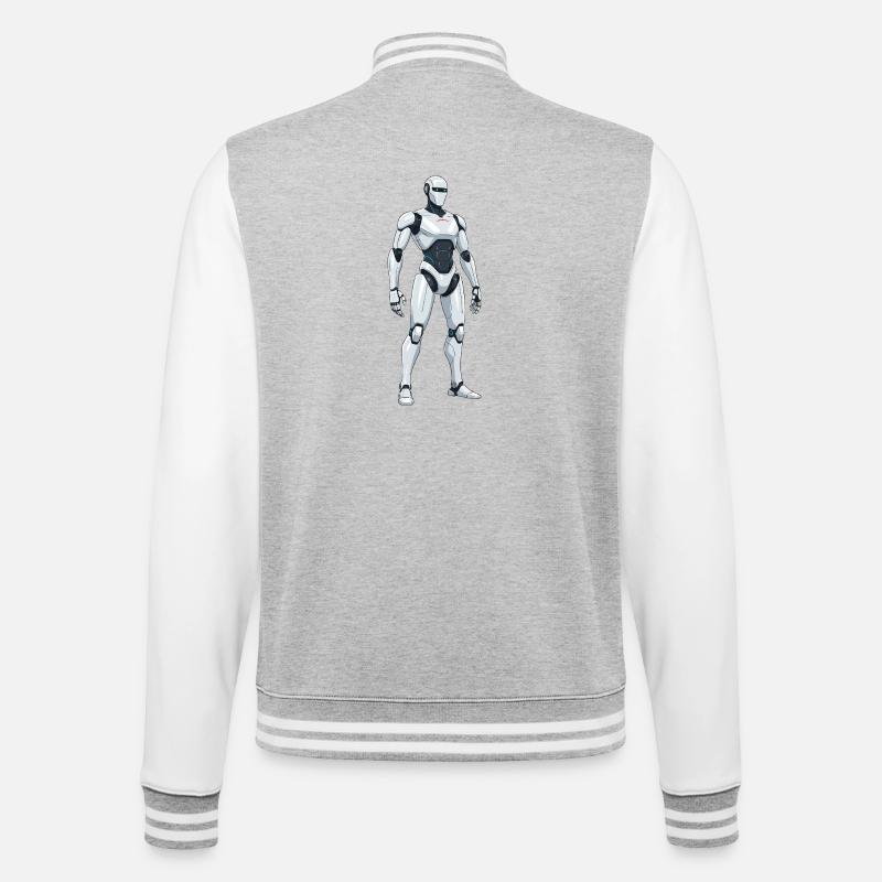 White SciFi Combat Robot - College Sweat Jacket - heather grey/white