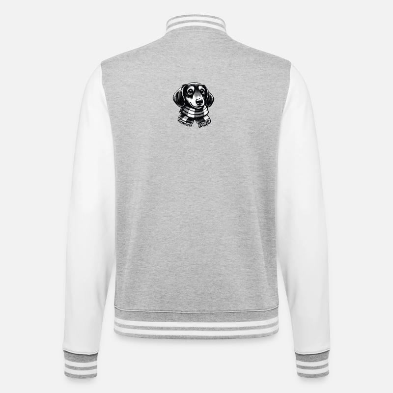 Dackel mit Schal - College-Sweatjacke - Grau meliert/Weiß