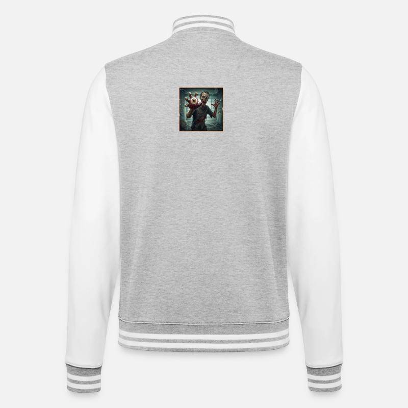 Gruseliger Zombie mit Augapfelhand - College-Sweatjacke - Grau meliert/Weiß