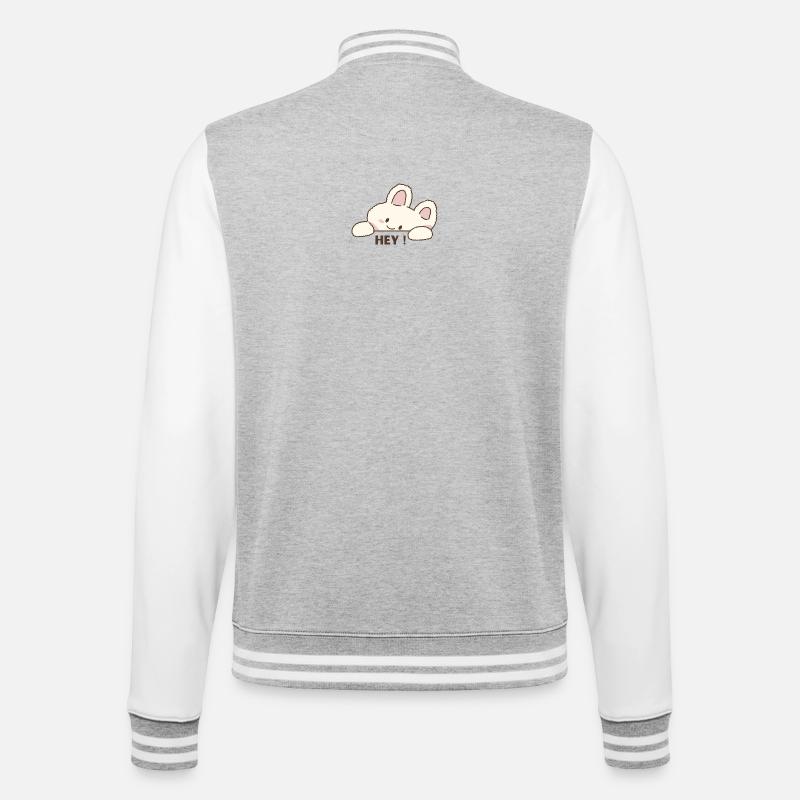 Cuddly Bunny Hey – Cute Cartoon Message - College Sweat Jacket - heather grey/white