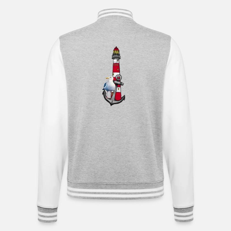 Leuchtturm Strandvogel Grafik Anker - College-Sweatjacke - Grau meliert/Weiß