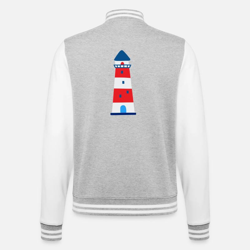 Nautic Design Rayé Phare Illustration - Veste Teddy - gris chiné / blanc