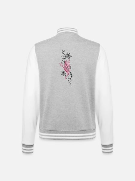 Tribal avec le papillon, floral - Veste Teddy - gris chiné / blanc