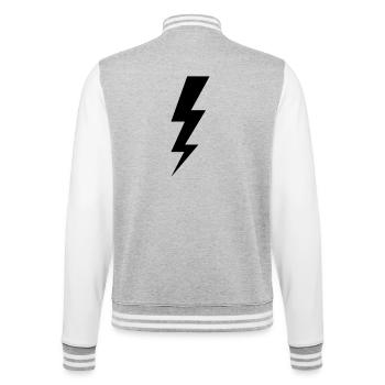 Blitz und Gewitter – Energie & Hochspannung Design - College-Sweatjacke - Grau meliert/Weiß - Hinten - Marisol (170cm)