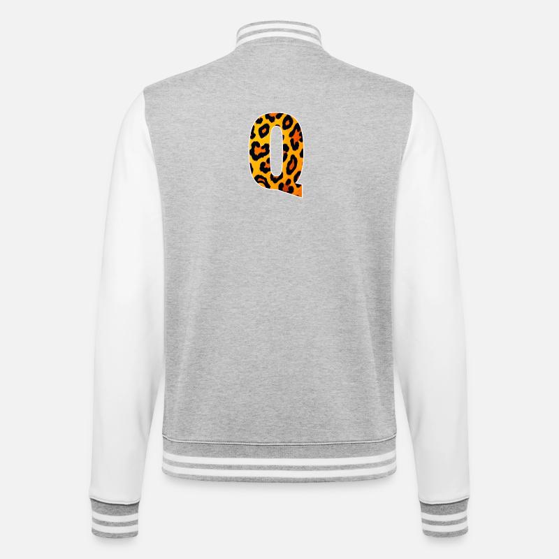 Leopard_Buchstabenmuster_-_Q - College-Sweatjacke - Grau meliert/Weiß