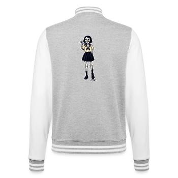 Portrait squelette d’écolière - Veste Teddy - gris chiné / blanc - Dos - Marisol (170cm)