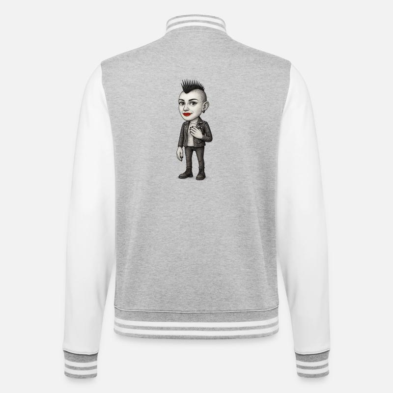 Mohawk Punker - College-Sweatjacke - Grau meliert/Weiß