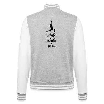 Joga. Inhalieren. Ausatmen. Entspannen - College-Sweatjacke - Grau meliert/Weiß - Hinten - Marisol (170cm)