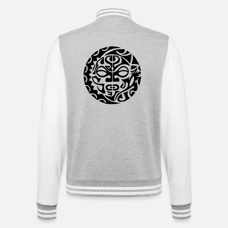 Schwarzer polynesischer Todeskopf - College-Sweatjacke - Grau meliert/Weiß