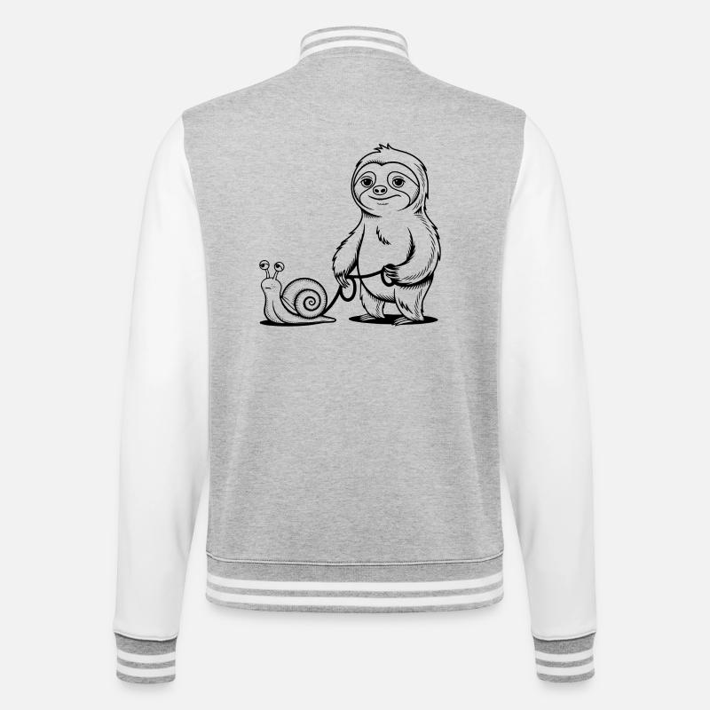 Faultier und Schnecke - Gassi gehen - College-Sweatjacke - Grau meliert/Weiß