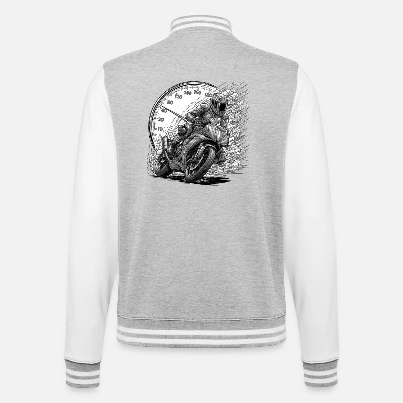Biker, der von Geschwindigkeit angetrieben wird - College-Sweatjacke - Grau meliert/Weiß