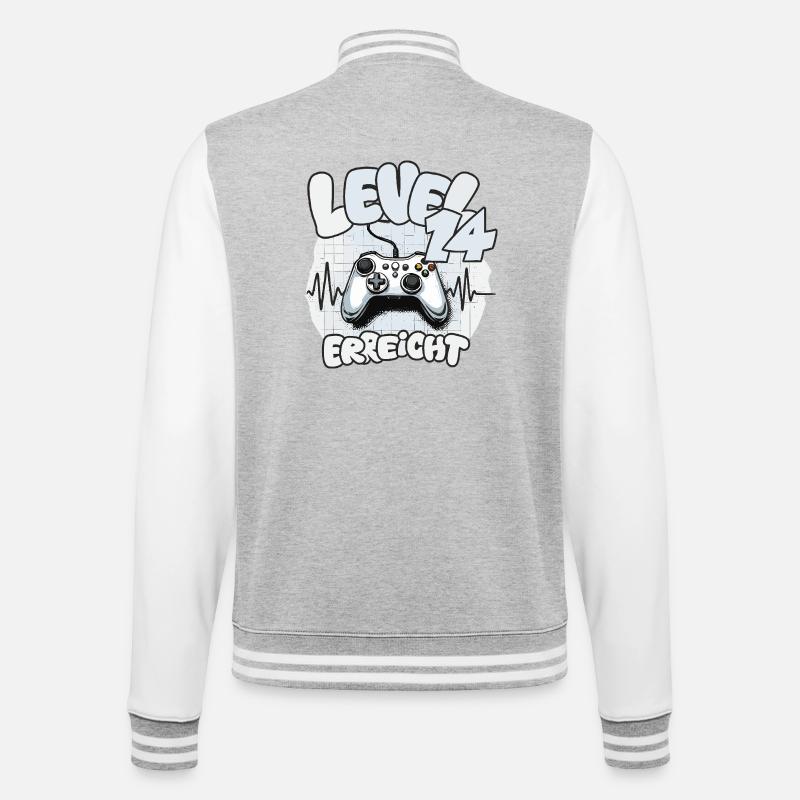 Level 14 erreicht Controller Joypad Herzschlag  - College-Sweatjacke - Grau meliert/Weiß