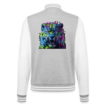 Léopard Techno Neon – Art Glitchcore - Veste Teddy - gris chiné / blanc - Dos - Marisol (170cm)