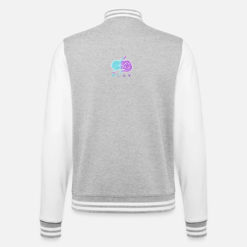 Neon Retro Controller Nostalgie - College-Sweatjacke - Grau meliert/Weiß