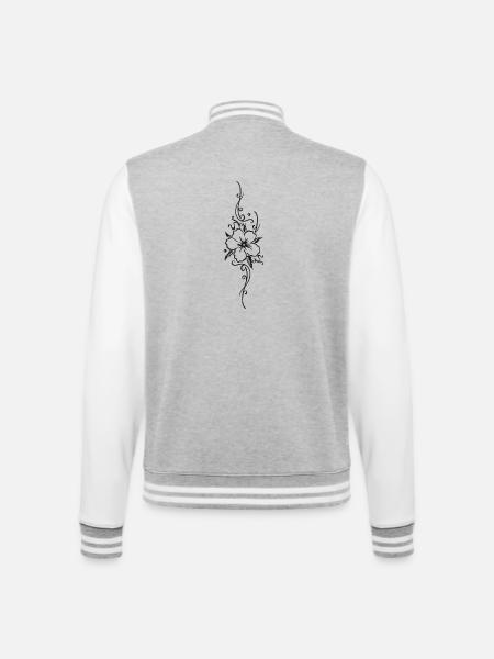 Ornament mit großer Hibiskusblüte, Hibiskus - College-Sweatjacke - Grau meliert/Weiß