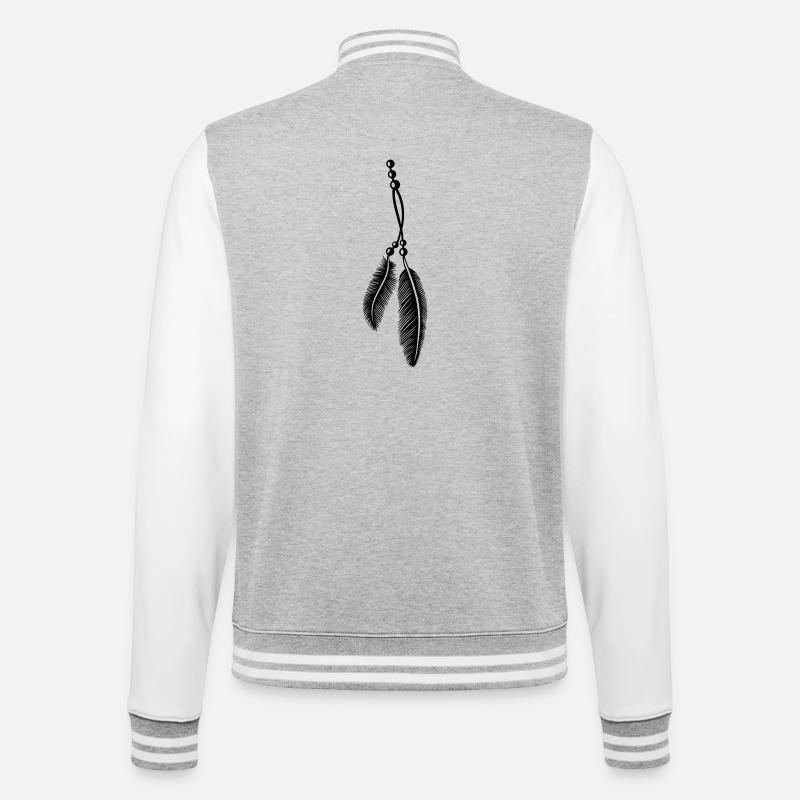 Federn an Kette, feathers, Native American - College-Sweatjacke - Grau meliert/Weiß