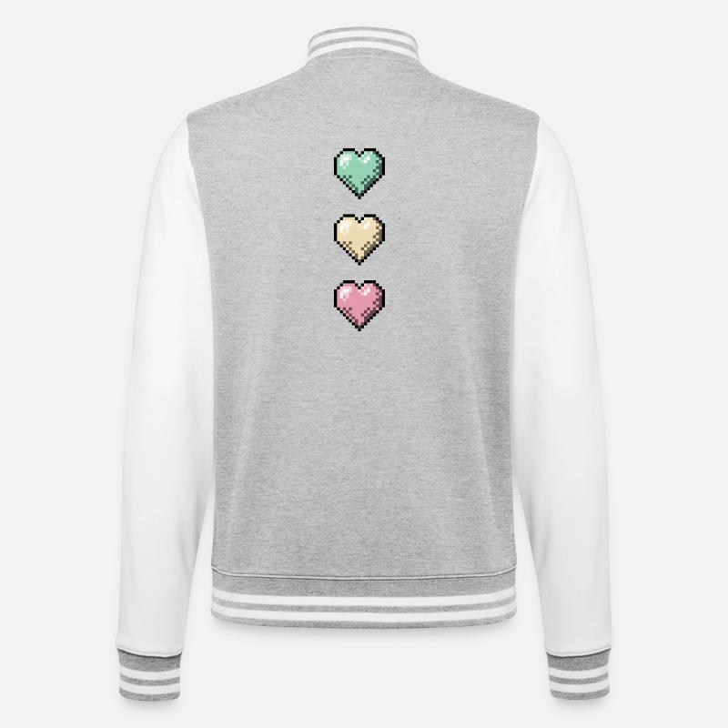 Retro Pixel Art Hearts Stack - College Sweat Jacket - heather grey/white
