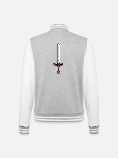 Schwert-Pixelkunst im Retro-Stil 8-Bit-Stil - College-Sweatjacke - Grau meliert/Weiß