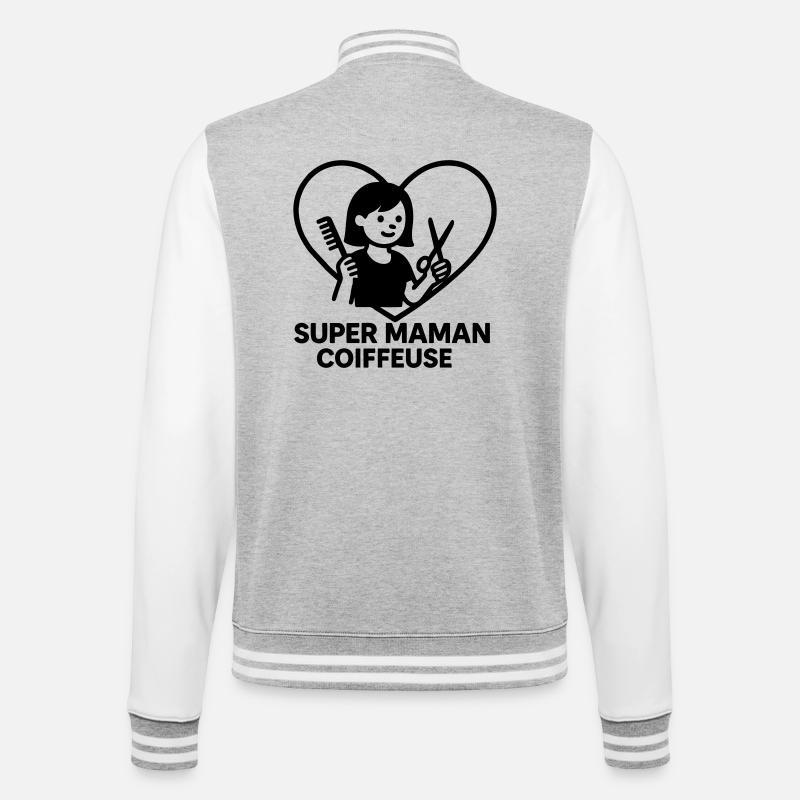 Super maman coiffeuse – Cœur coiffure - Veste Teddy - gris chiné / blanc