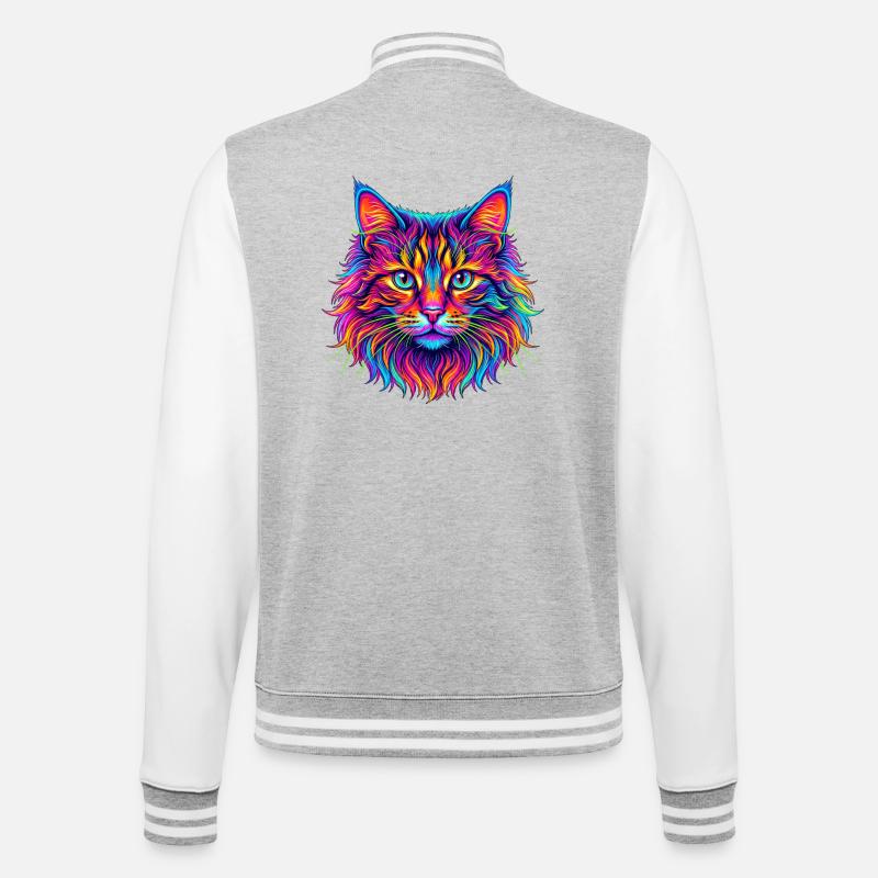 Neon Katzenkopf Farbexplosion - College-Sweatjacke - Grau meliert/Weiß