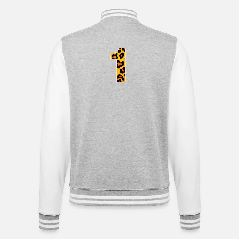 Leopardendruck Gelb-Orange - College-Sweatjacke - Grau meliert/Weiß