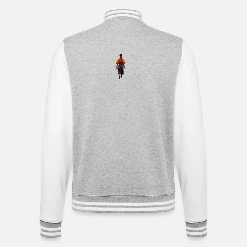 Samurai silhouette in orange robe - College Sweat Jacket - heather grey/white
