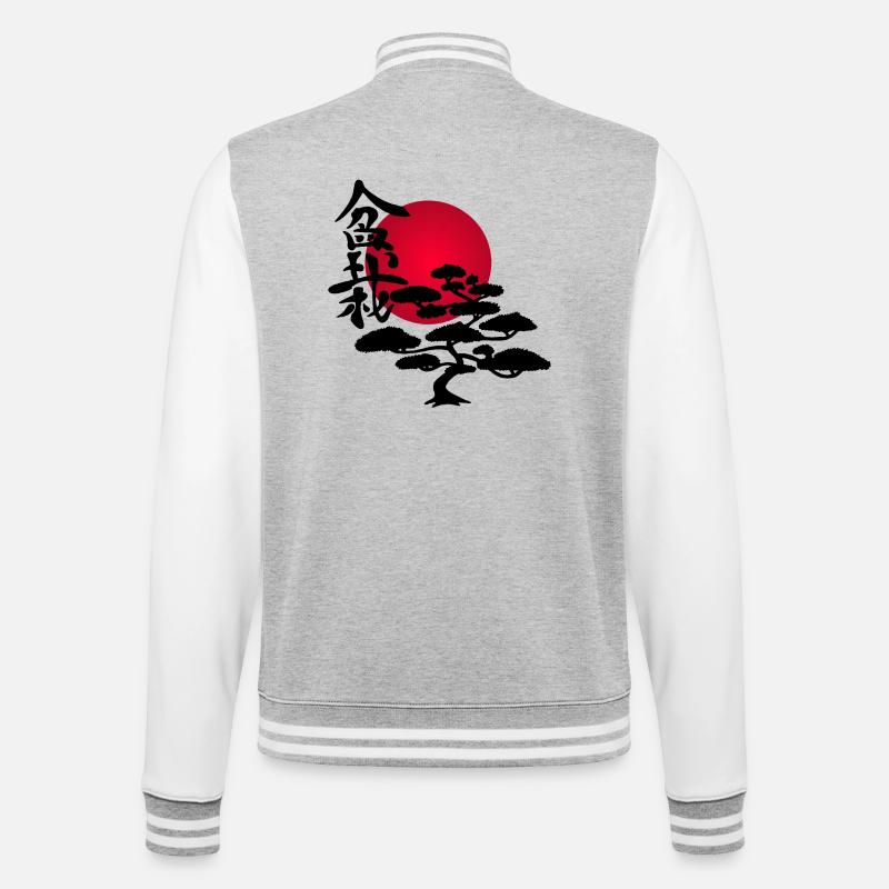 Schwarzer Baum und rote Sonne - College-Sweatjacke - Grau meliert/Weiß