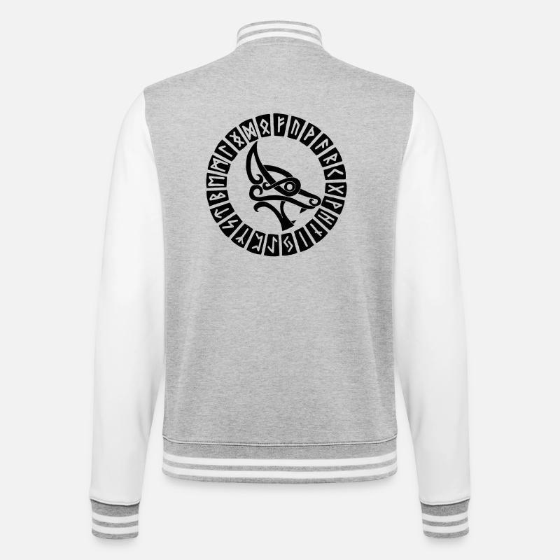 Schwarze Wolfs- und Wikingerrunen - College-Sweatjacke - Grau meliert/Weiß