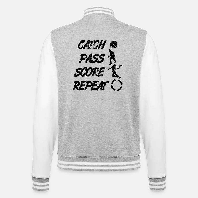 Catch, Pass, Repeat, Points - College Sweat Jacket - heather grey/white